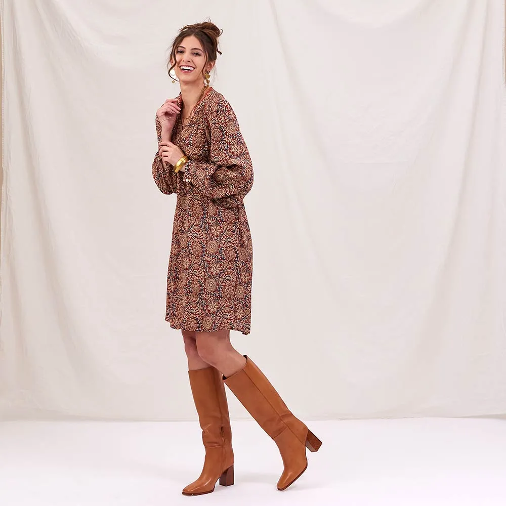 Bohemian Block Print Party Dress - 100% Cupro