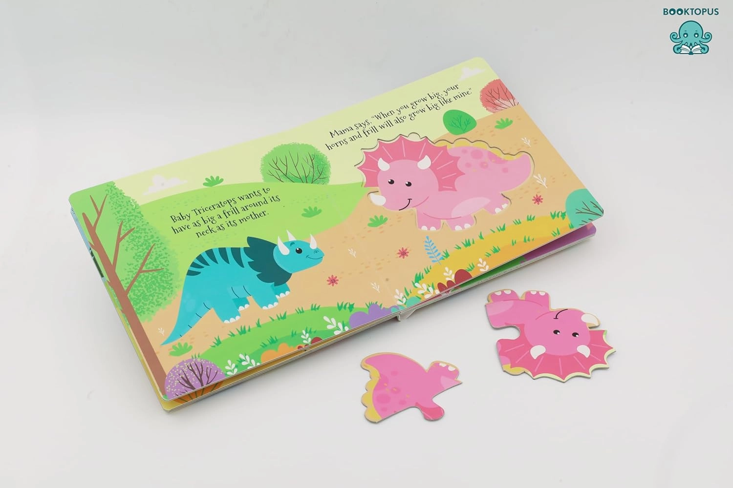 Booktopus Square Puzzle Board Book - Dino World Learning Puzzle with Easy Grip Pieces - Educational Toys for Kids 4 