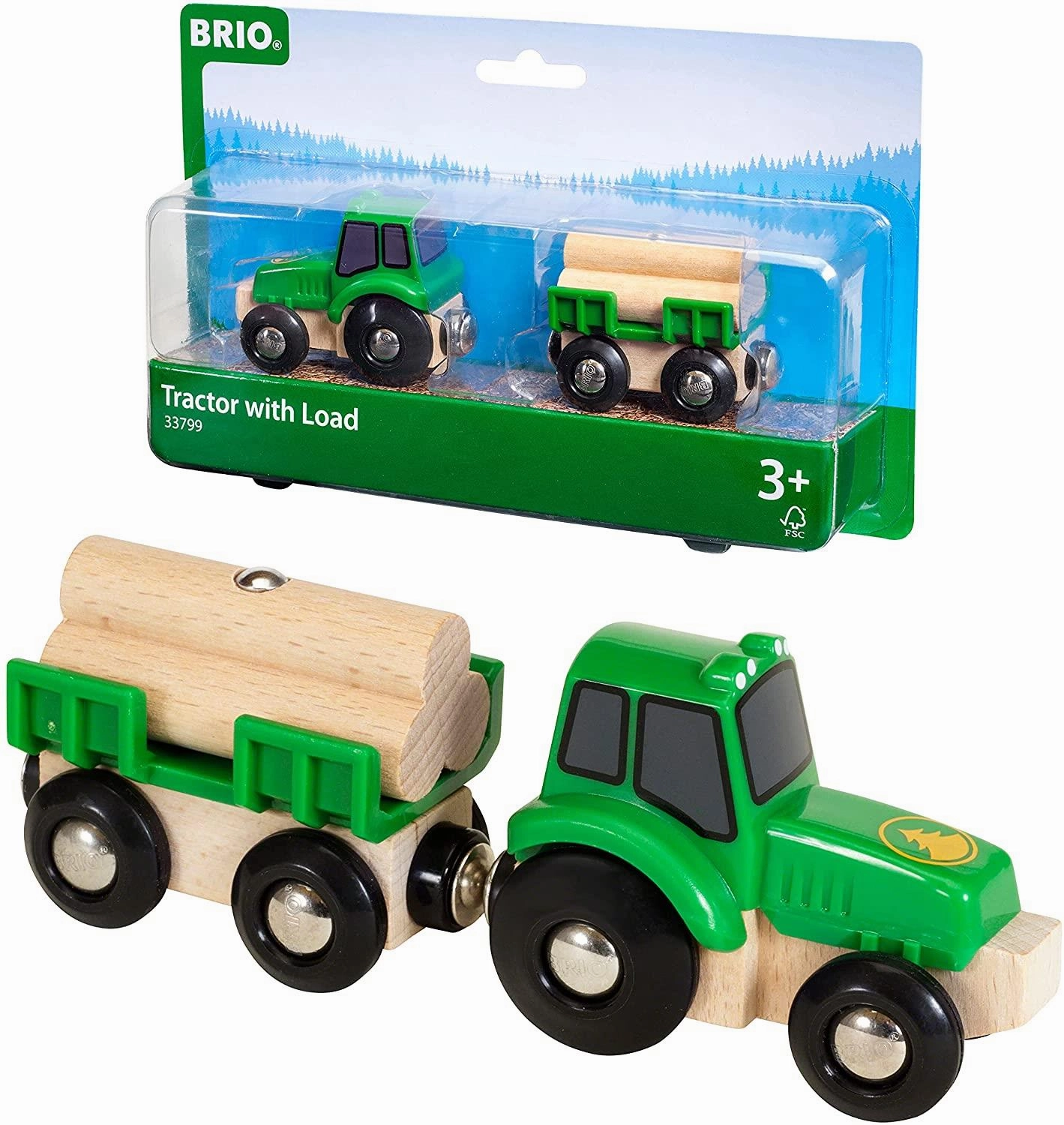Brio World 33799 Green Tractor with Load Toy Playset for Ages 3 and Up