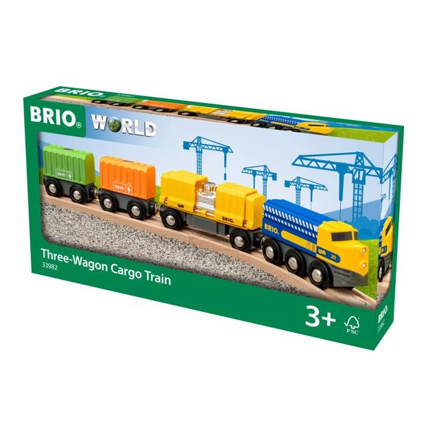 Brio World 33982 Three-Wagon Cargo Train Toy Playset for Ages 3 and Up