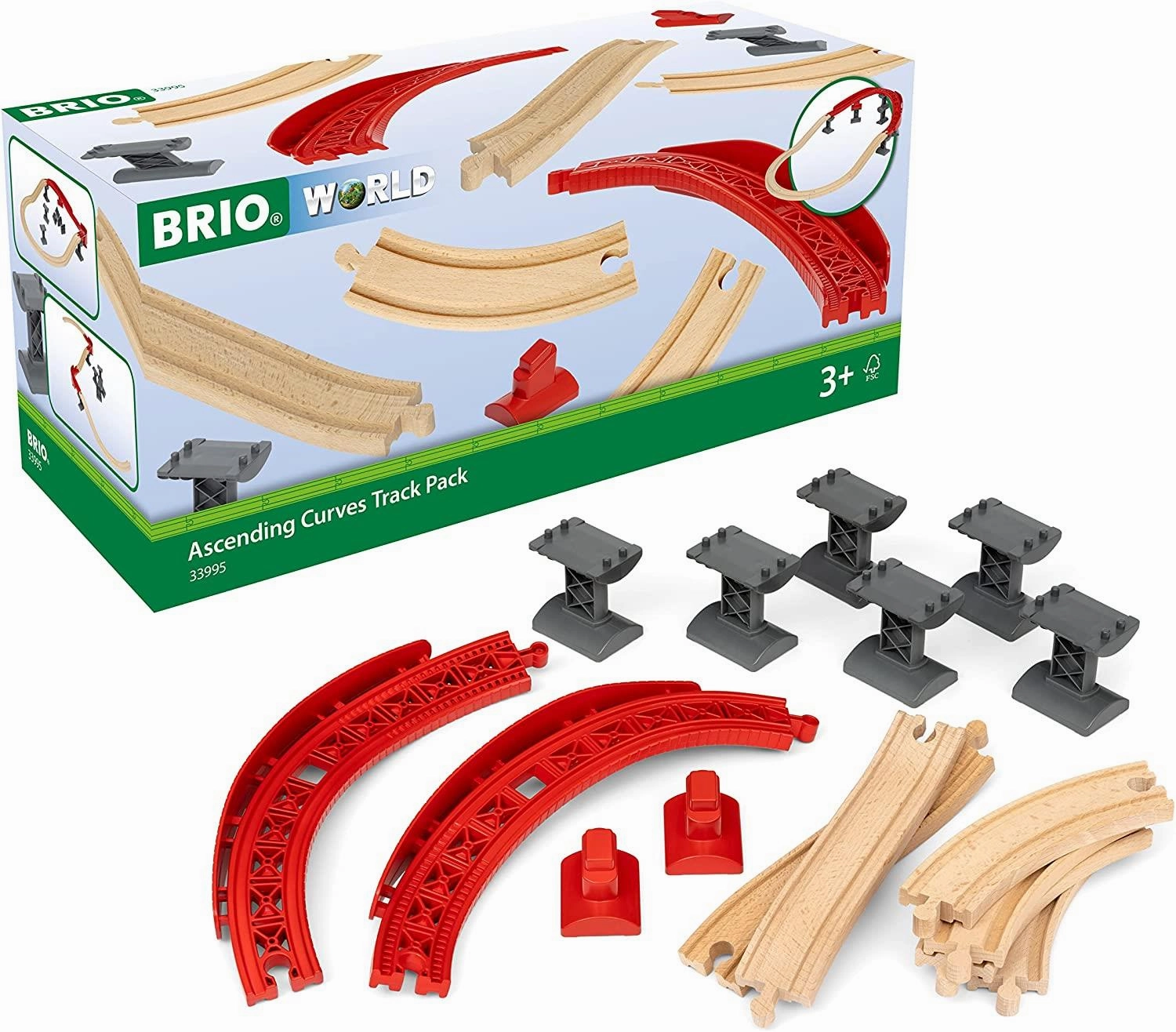 Brio World 33995 Ascending Curves Train Track Pack for Ages 3 and Up