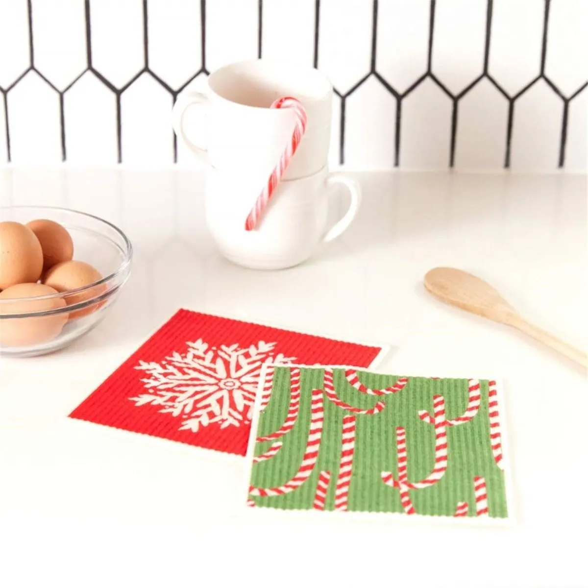 Candy Canes Eco-Friendly blu Sponge Cloth- Set of 2