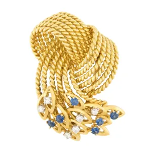 CARTIER Estate 14k Diamond and Sapphire Pin