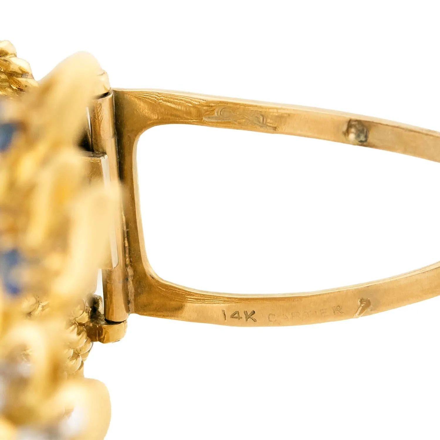CARTIER Estate 14k Diamond and Sapphire Pin