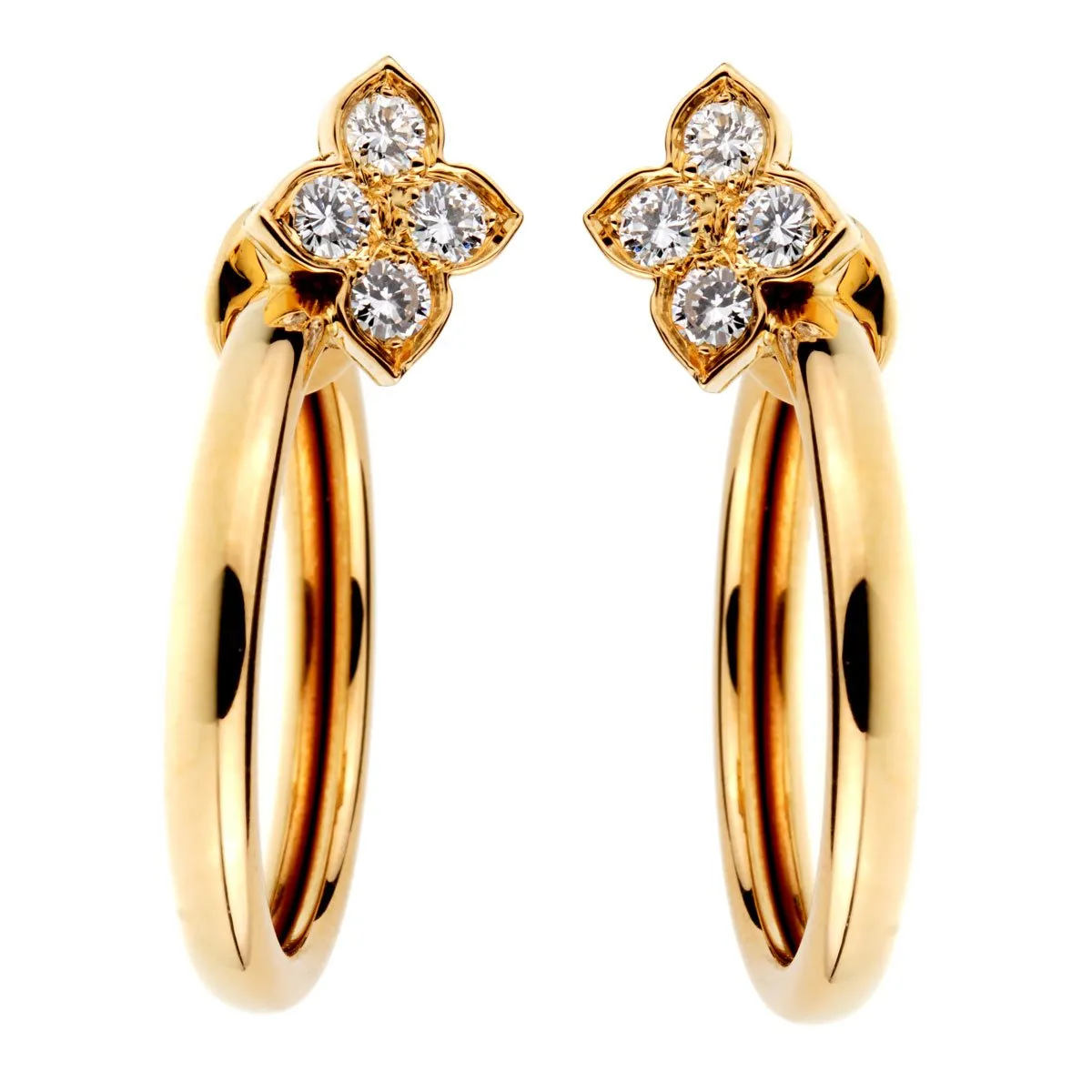 Cartier Flower Hoop Diamond Yellow Gold Earrings Cartier Jewelry