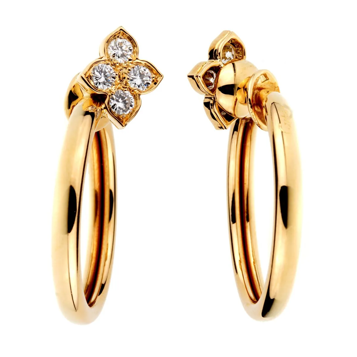 Cartier Flower Hoop Diamond Yellow Gold Earrings Cartier Jewelry