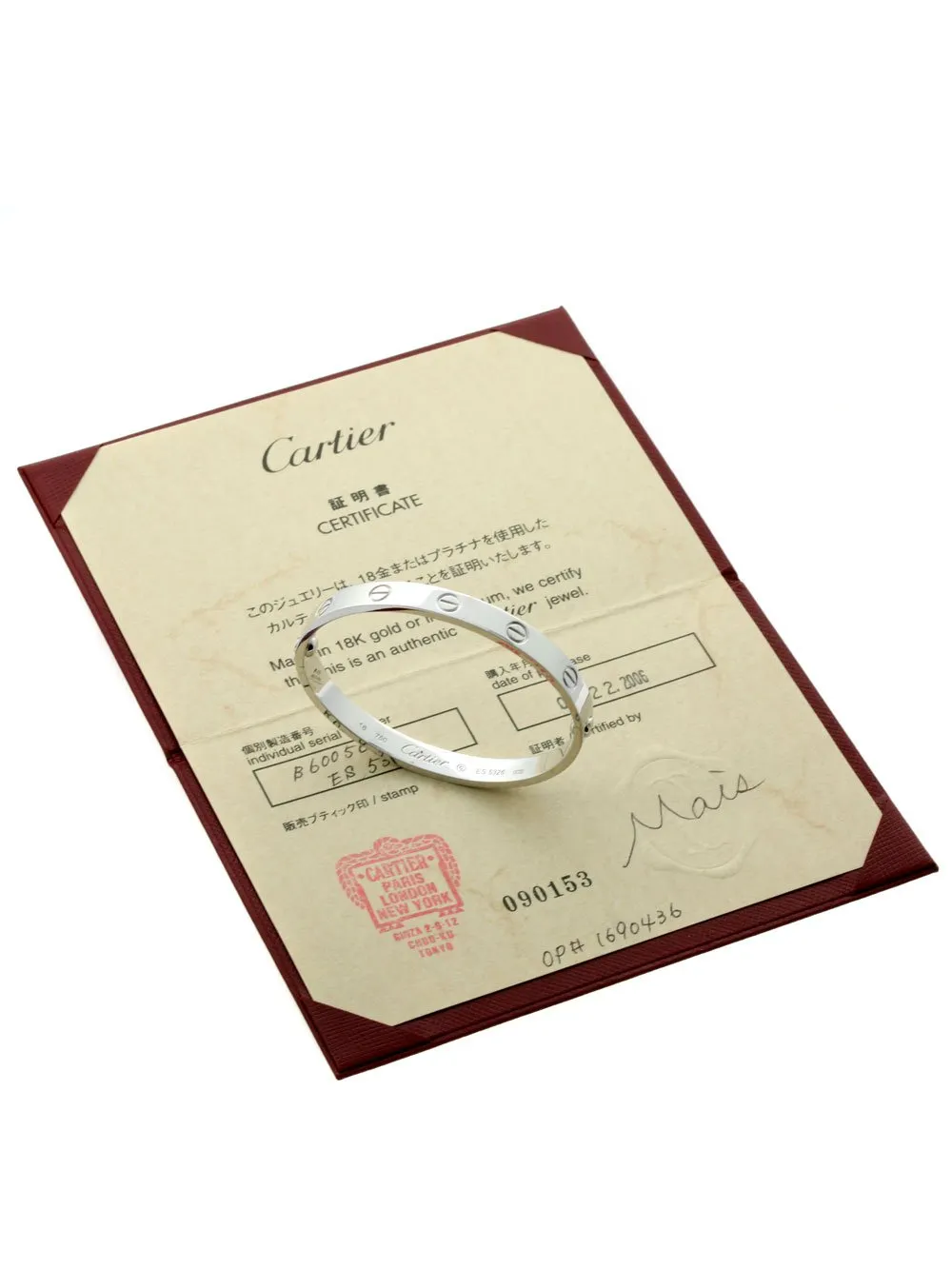 Cartier Love Bracelet in 18k White Gold Sz 16 Cartier Jewelry
