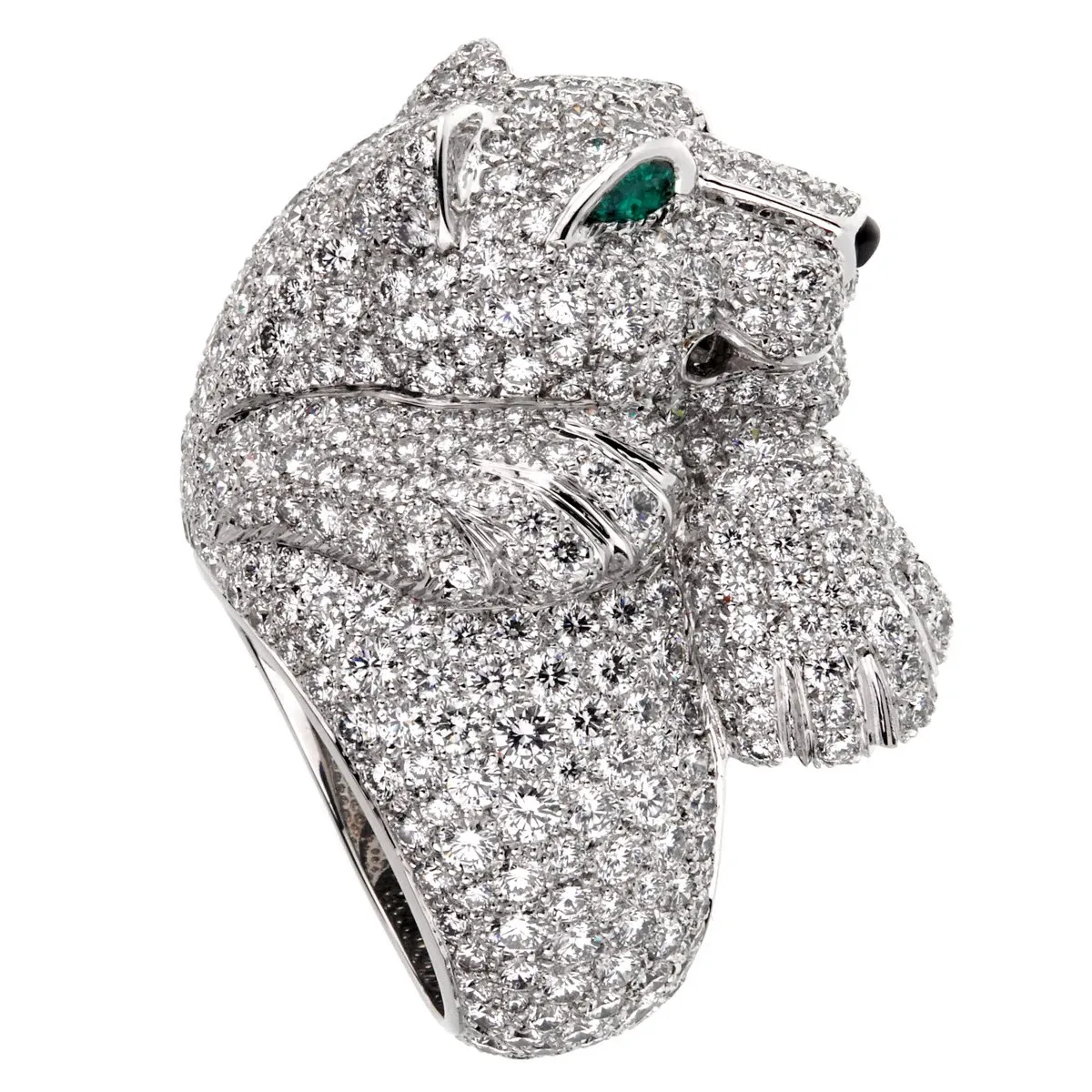Cartier Panthere Pave Diamond Emerald White Gold Ring Cartier Jewelry