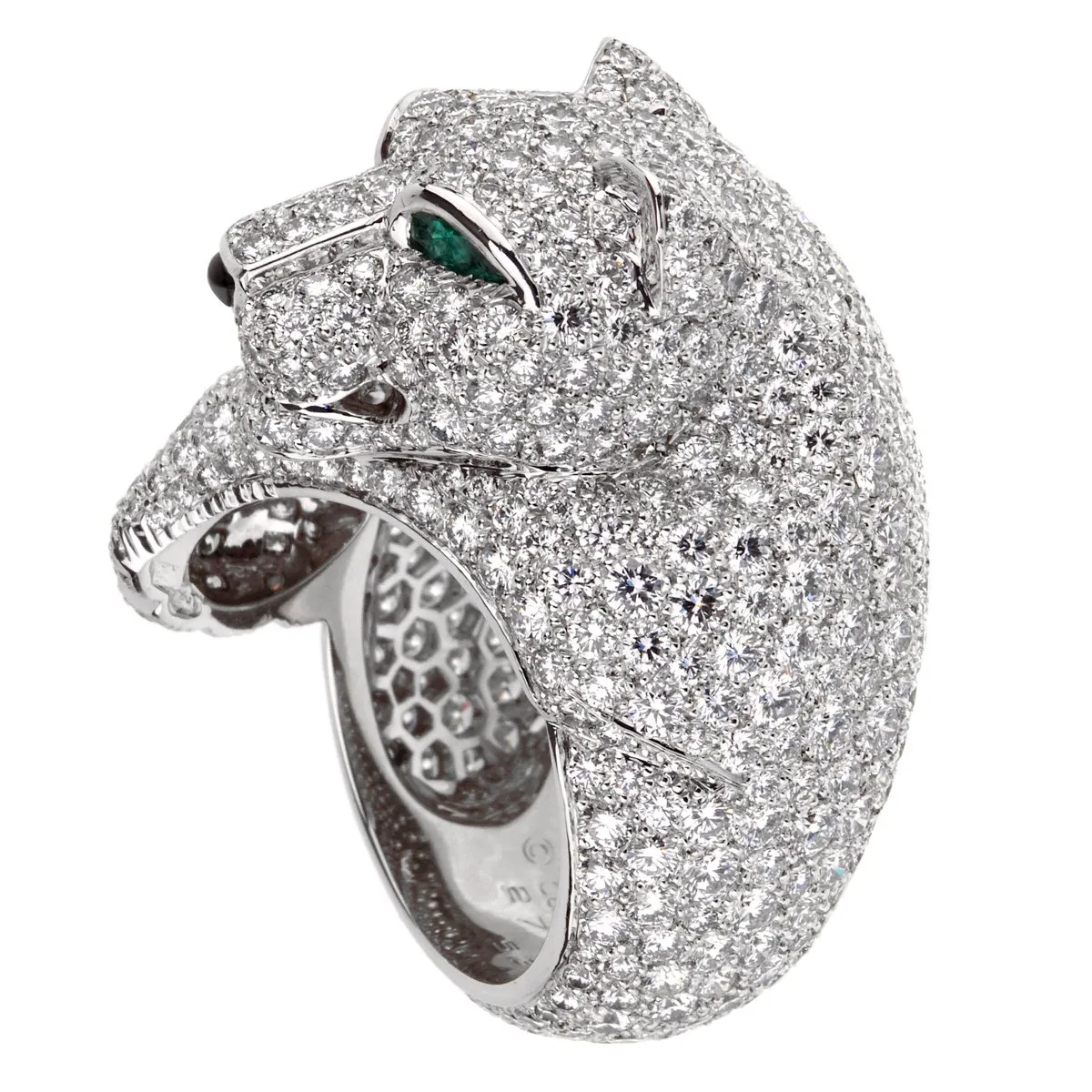Cartier Panthere Pave Diamond Emerald White Gold Ring Cartier Jewelry