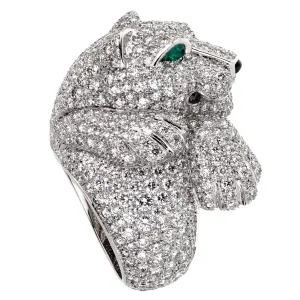 Cartier Panthere Pave Diamond Emerald White Gold Ring Cartier Jewelry