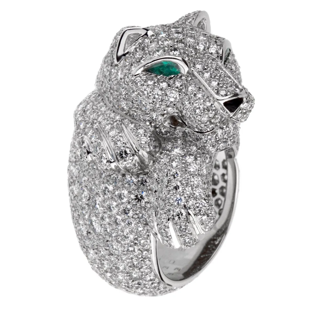 Cartier Panthere Pave Diamond Emerald White Gold Ring Cartier Jewelry
