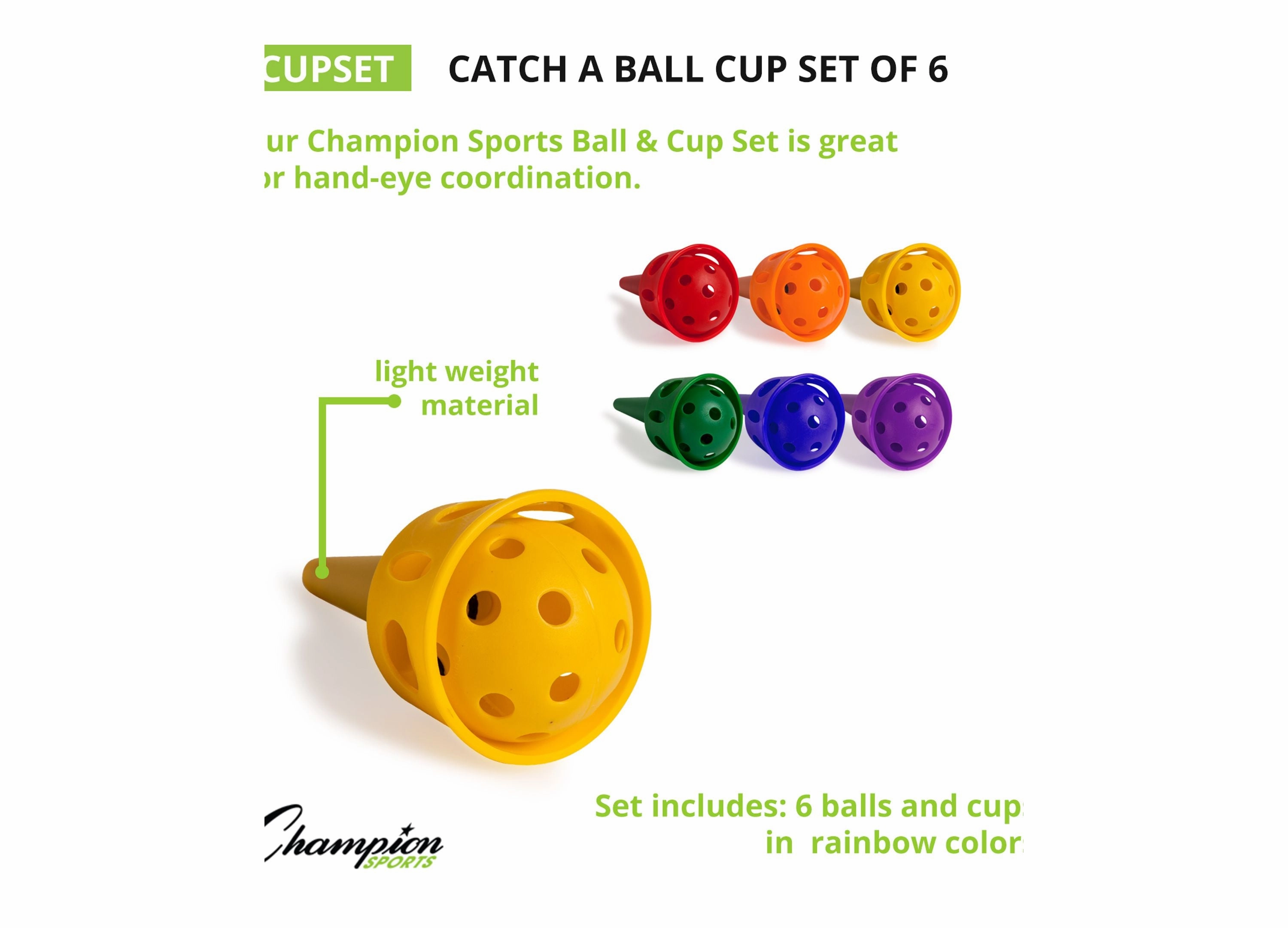 Champion Sports Rainbow Catch-A-Ball Cup Set, 6 Pieces