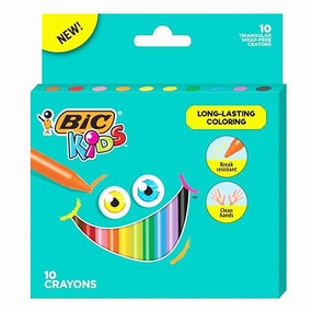Children's Pack of 10 Colourful Triangular Crayons for Little Hands