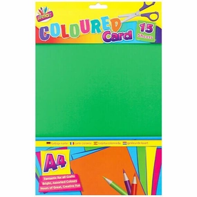 Children's Pack of 15 A4 Assorted Colour Craft Card Sheets