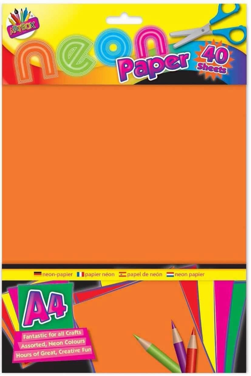 Children's Pack of 40 A4 Fluorescent Neon Craft Paper Sheets