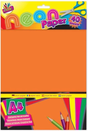 Children's Pack of 40 A4 Fluorescent Neon Craft Paper Sheets