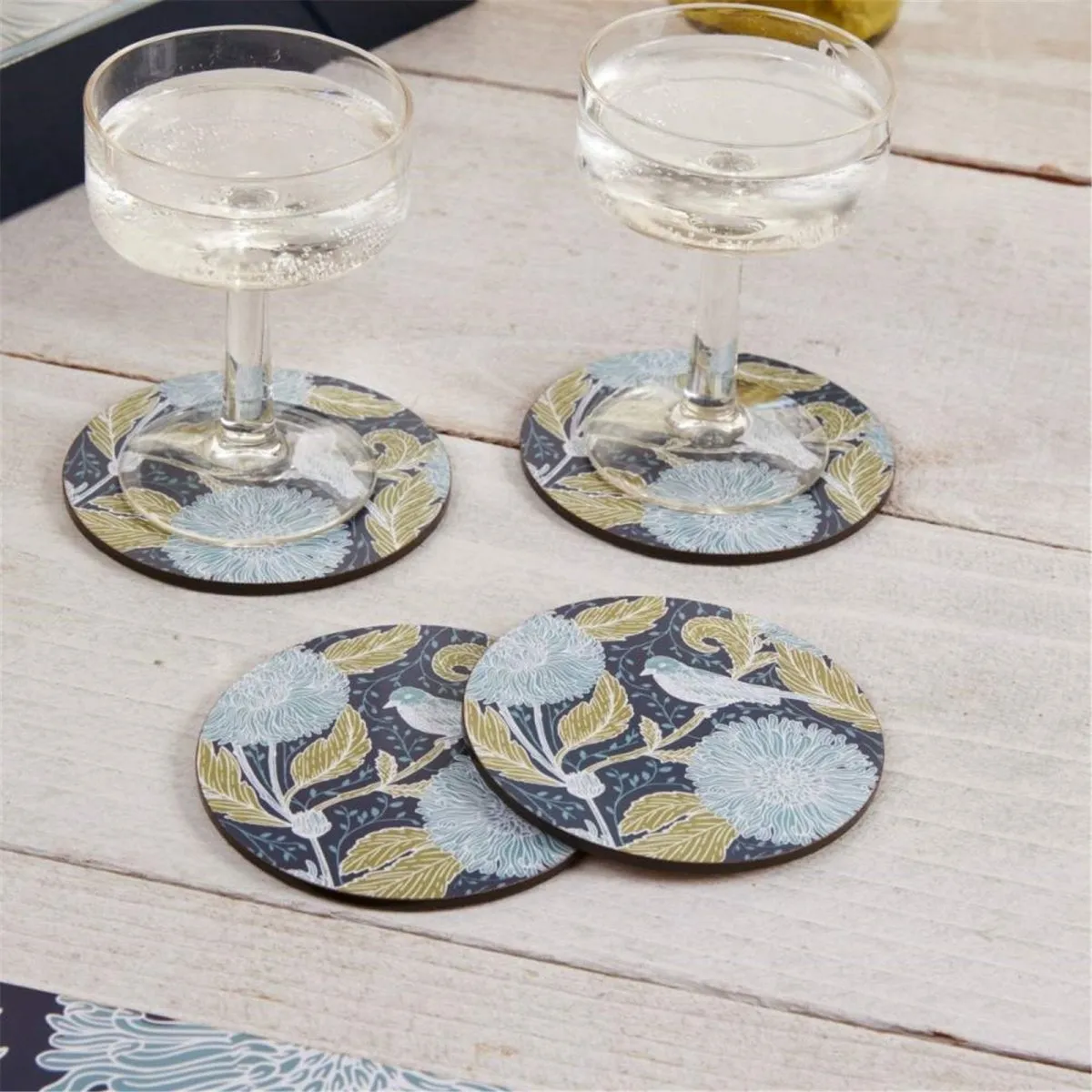 Chrysanthemum Bird Round Coaster - Set of 4