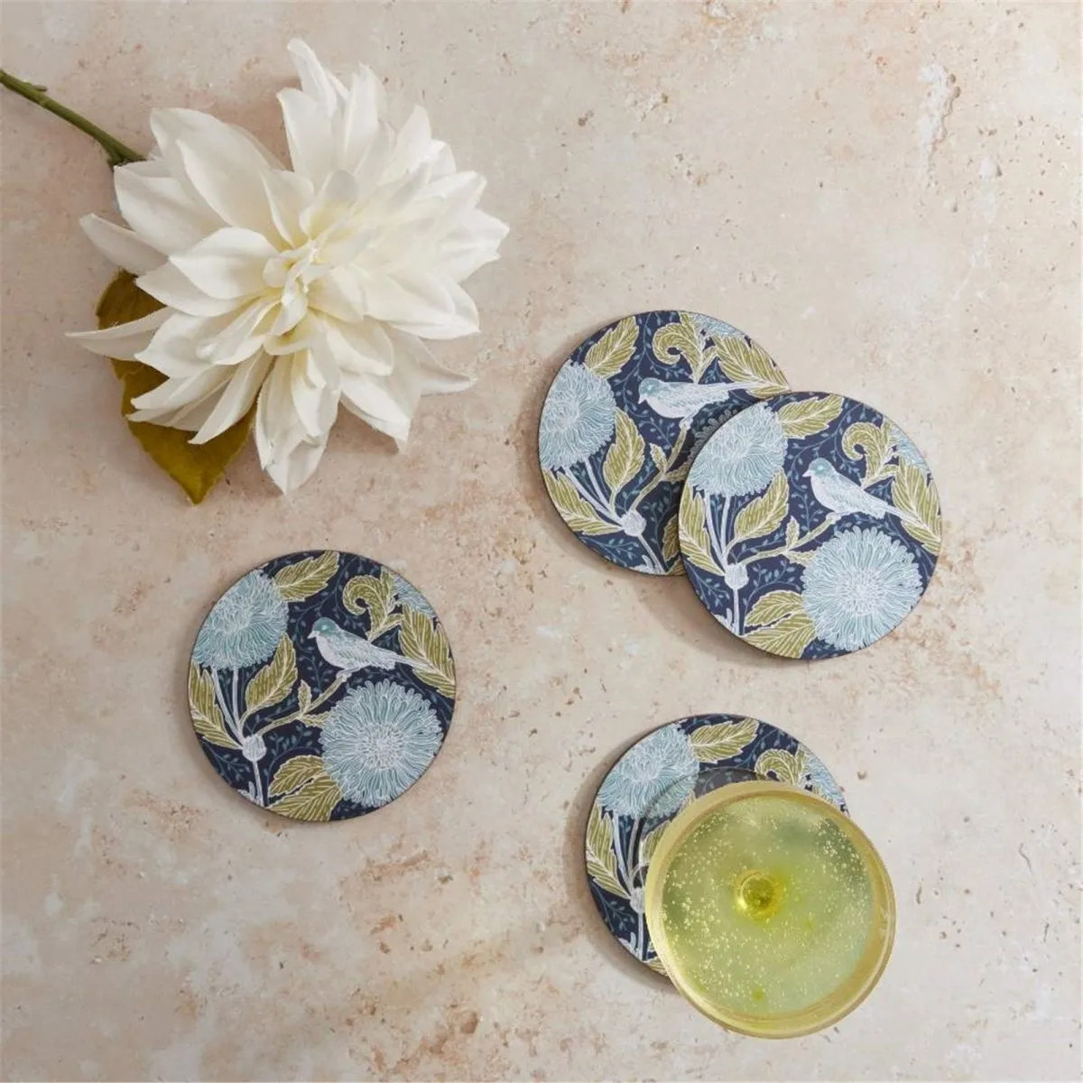 Chrysanthemum Bird Round Coaster - Set of 4