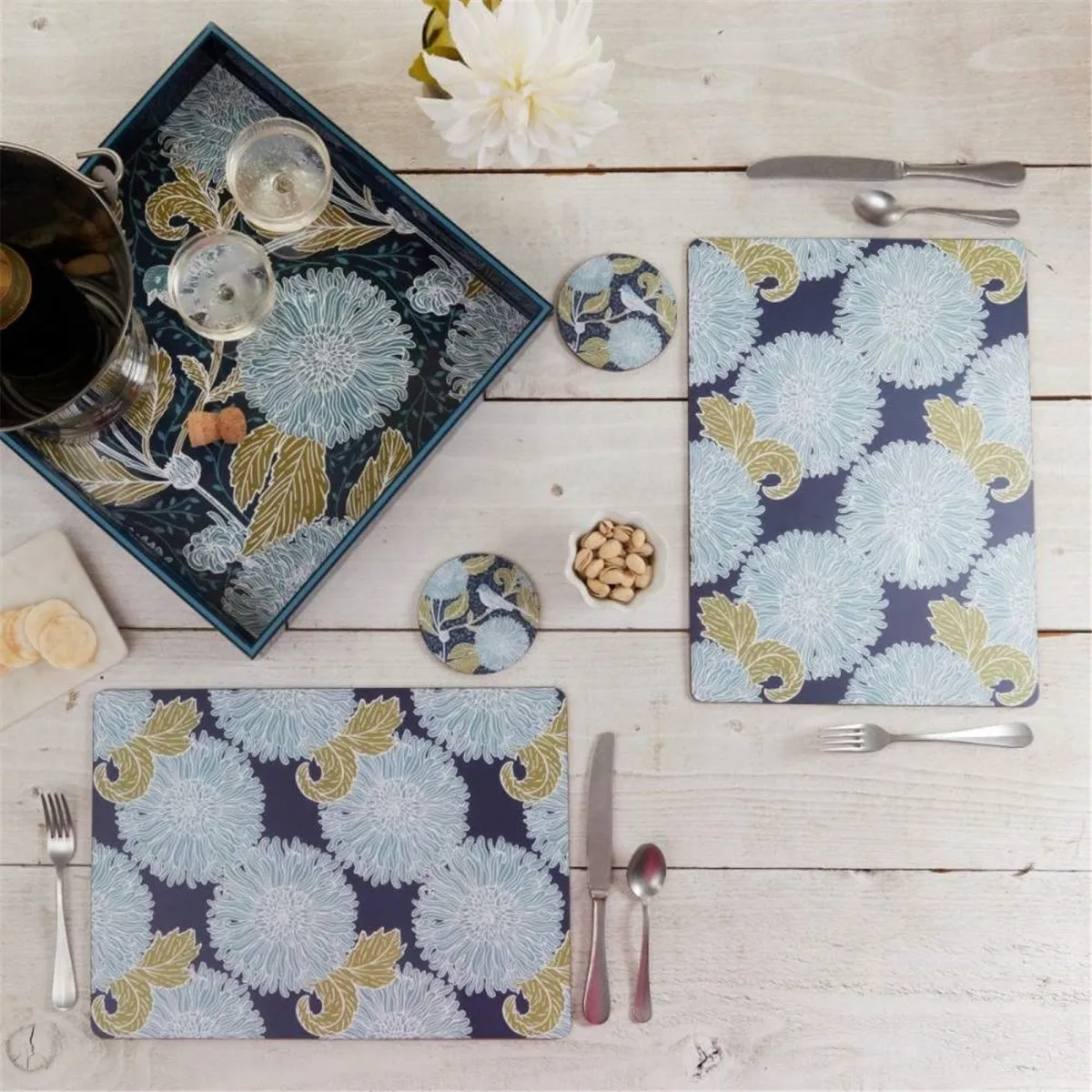 Chrysanthemum Bird Round Coaster - Set of 4