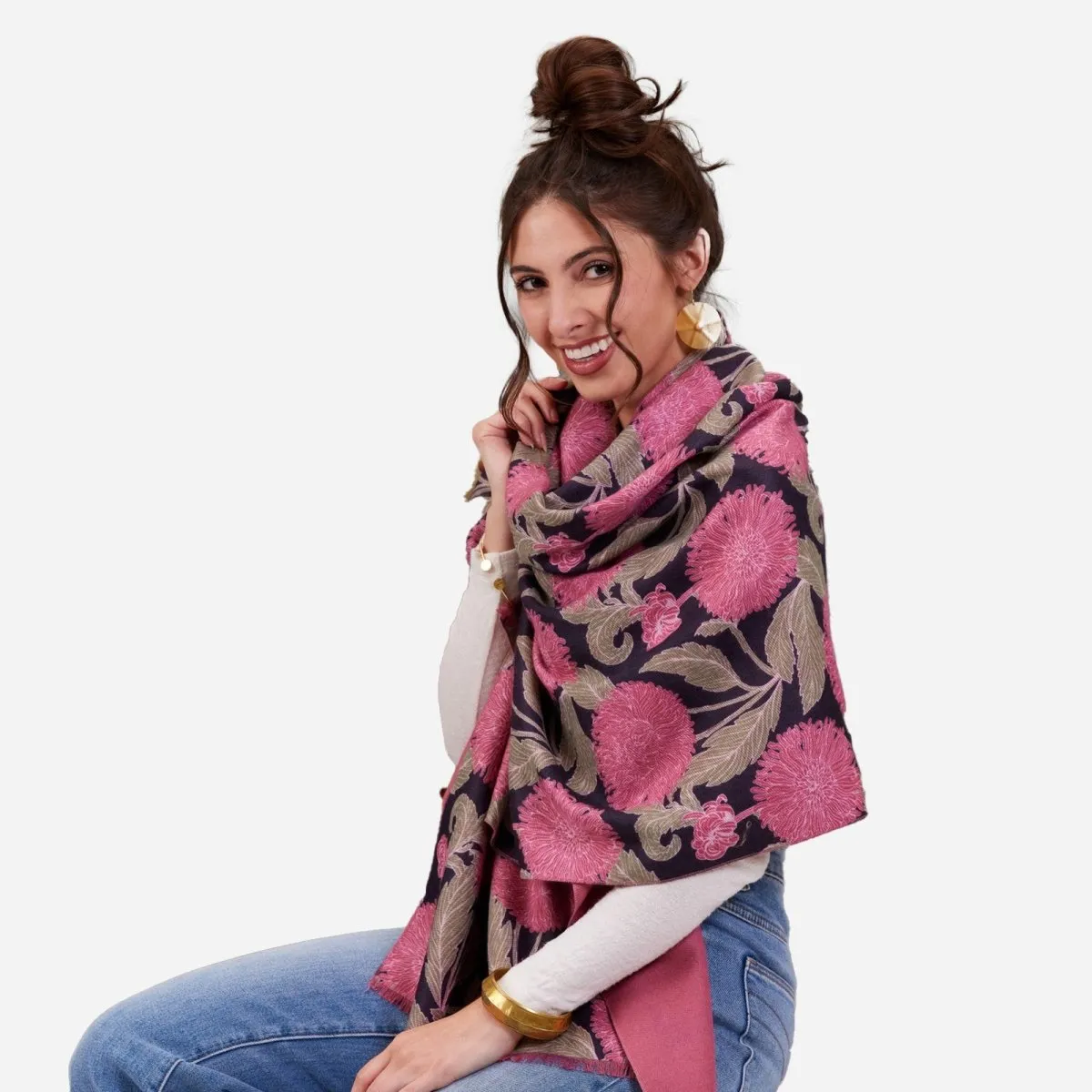 Chrysanthemum Flower Pink Reversible Wrap