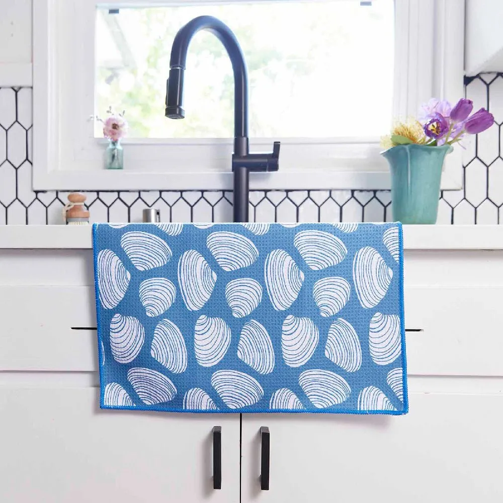 Clamshells blu Kitchen Tea Towel-Double-Sided Print