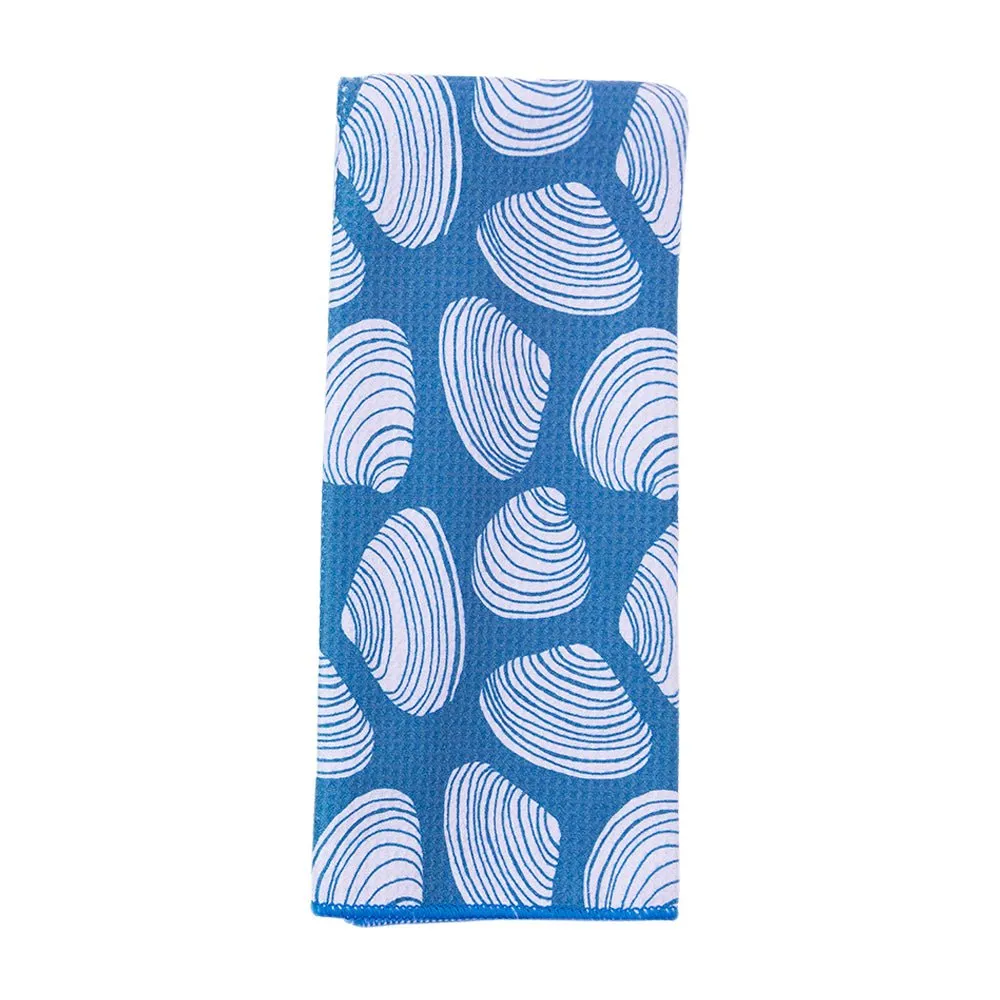 Clamshells blu Kitchen Tea Towel-Double-Sided Print