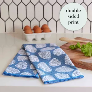 Clamshells blu Kitchen Tea Towel-Double-Sided Print