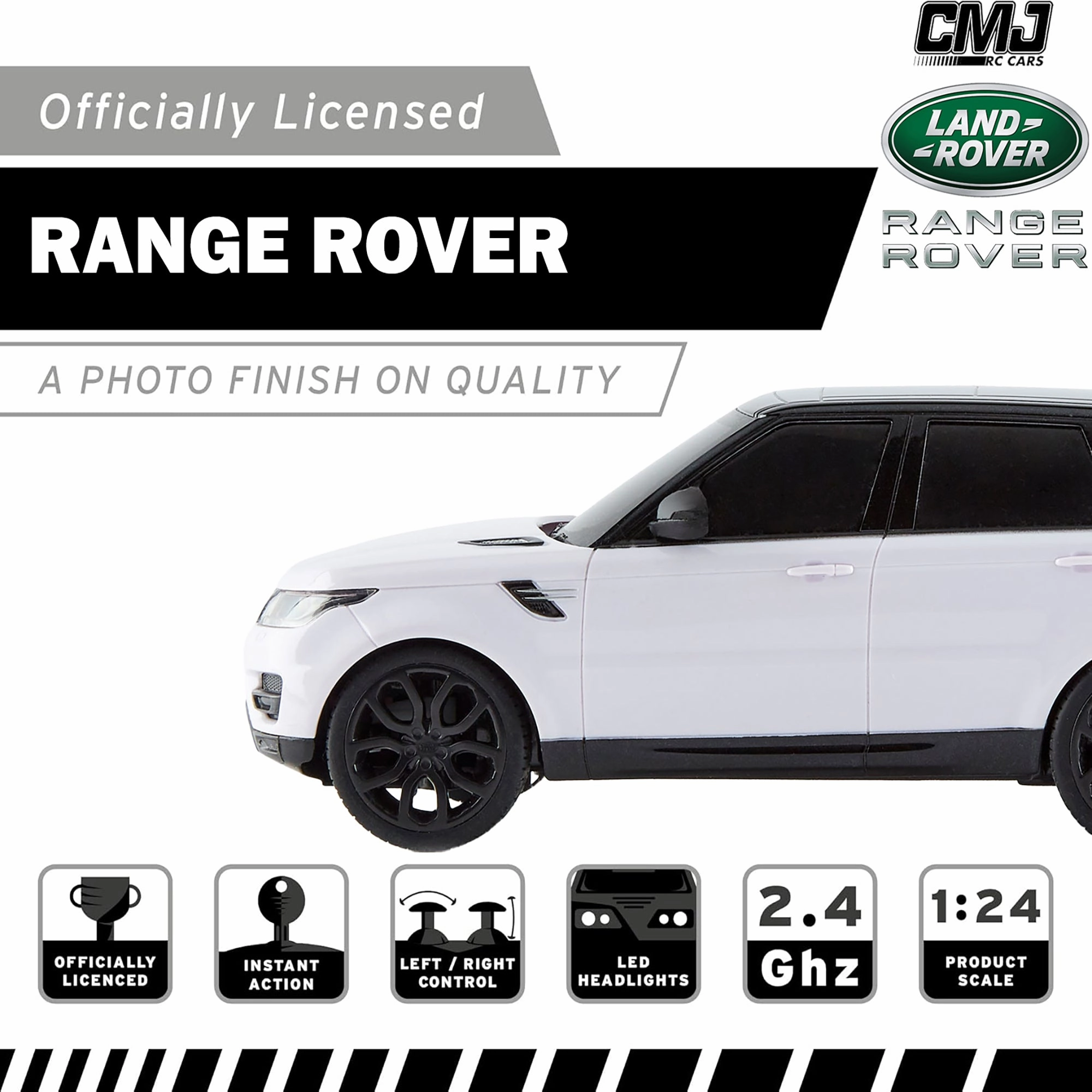 CMJ RC Cars Range Rover - White - 1:24 Scale, 2.4GHz Remote Control SUV with LED Headlights