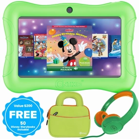 Contixo 7" Kids Tablet Bundle, 50 FREE Disney eBooks, Learning Android Tablet for kids 3-12, 32GB, Parental Controls, Kid-Proof Case with Kickstand, Includes Headphones, Carrying Case - Green