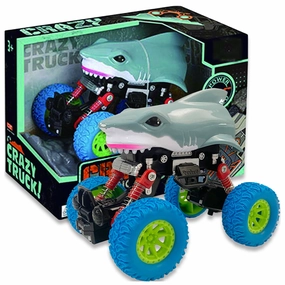Crazy Truck Big Wheels Shark Truck - 4.5" Friction-Powered Stunt Vehicle for Kids 3 