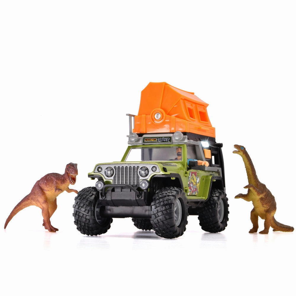 Dickie Toys Jeep Dino Camper Set - Dinosaur Transport Adventure, Green & Orange, Ages 3 