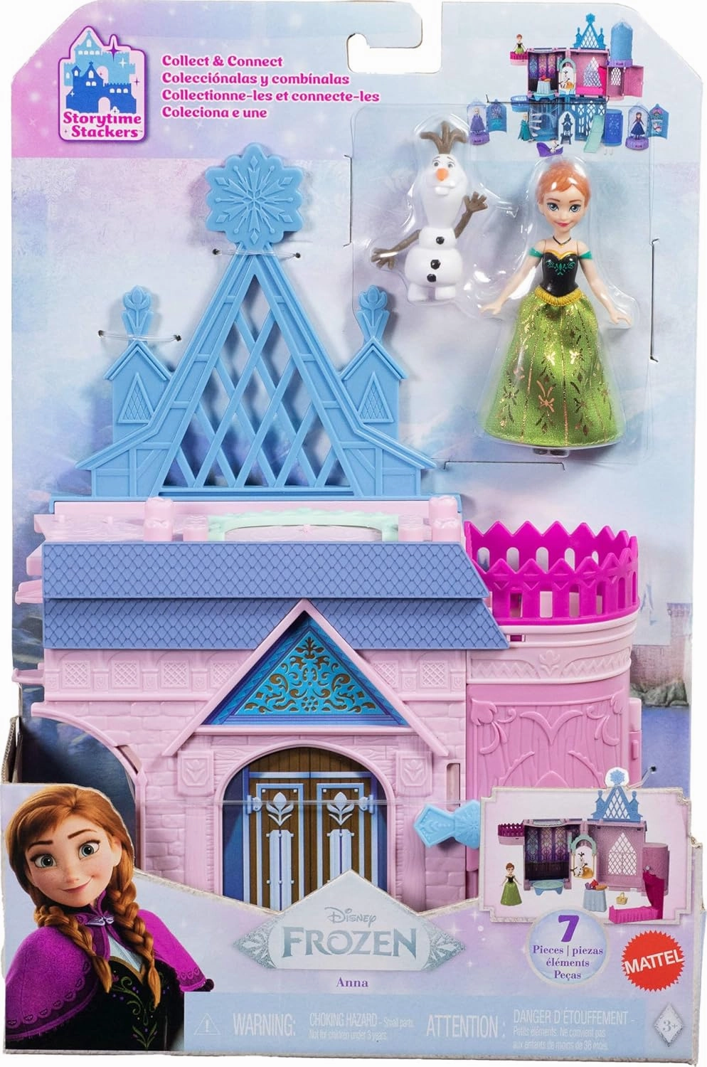 Disney Frozen Storytime Stackers Playset Anna's Castle in Arendelle Doll House with Small Doll, Olaf and 7 Accessories For Kids Ages 4 