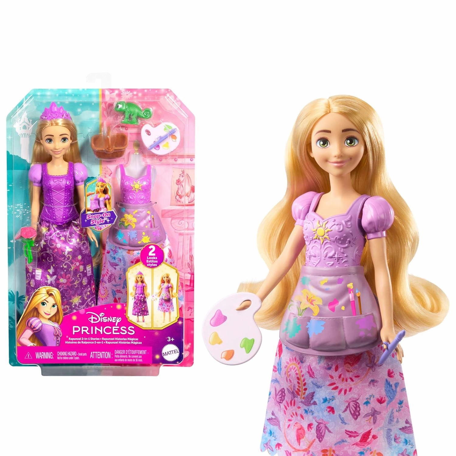 Disney Princess 2-In-1 Stories Rapunzel Fashion Doll With 2 Snap-On Bodices, 2 Skirts & 9 Accessories For Kids Ages 3 