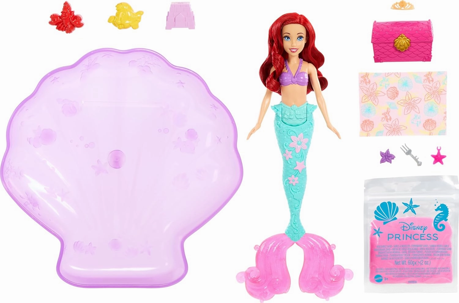 Disney Princess Ariel Mermaid Doll & Pool Set with Moldable Sand, 3 Sand Molds, Beach Towel & 5 Accessories for Kids Ages 3 