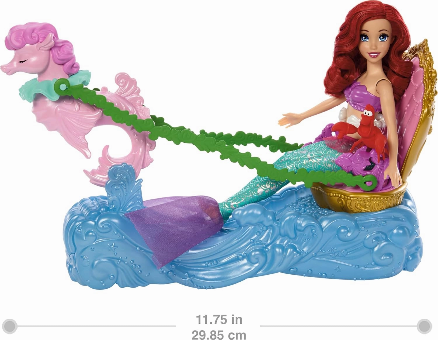 Disney Princess Ariel Mermaid Doll & Rolling Chariot with Removable Fashion Tail & Sebastian Figure Inspired by Disney The Little Mermaid Movie For Kids Ages 3 