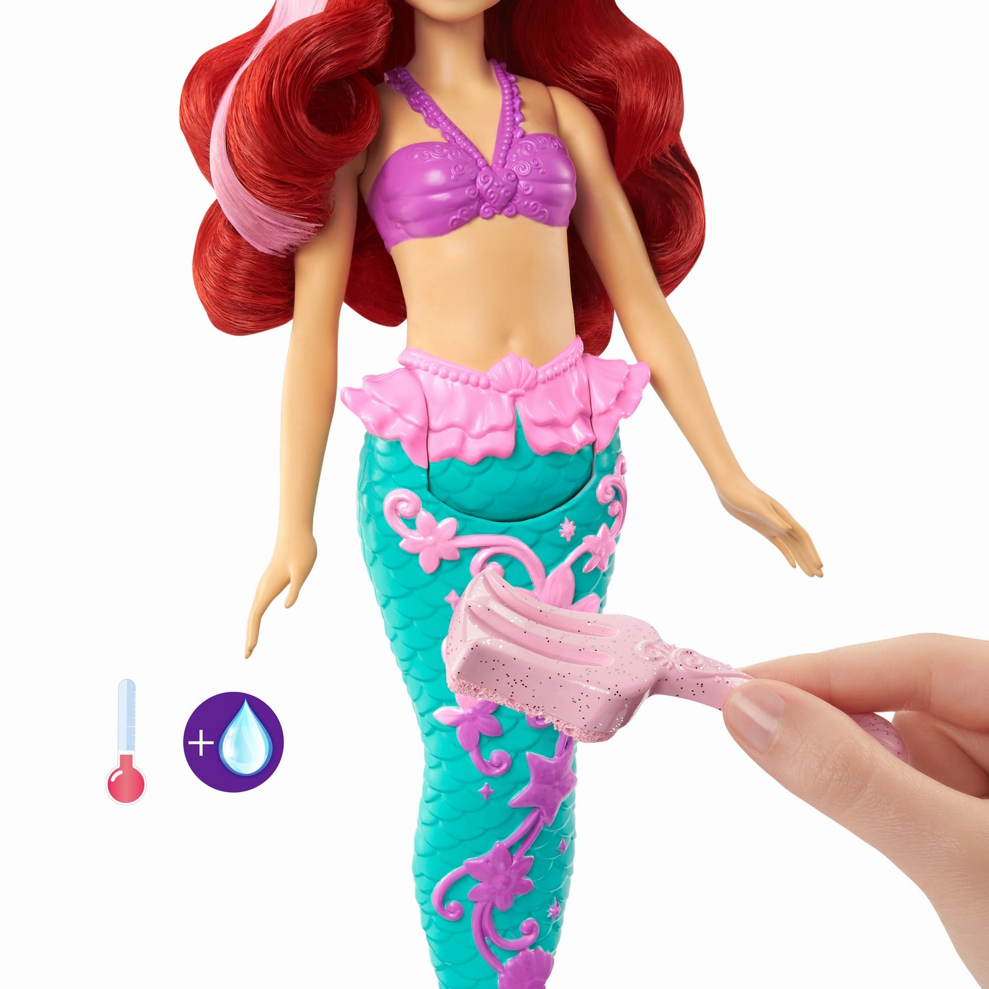 Disney Princess Ariel Mermaid Doll with Color-Change Hair and Tail, Color Splash Water Toy Inspired by the Disney Movie for Kids Ages 3 