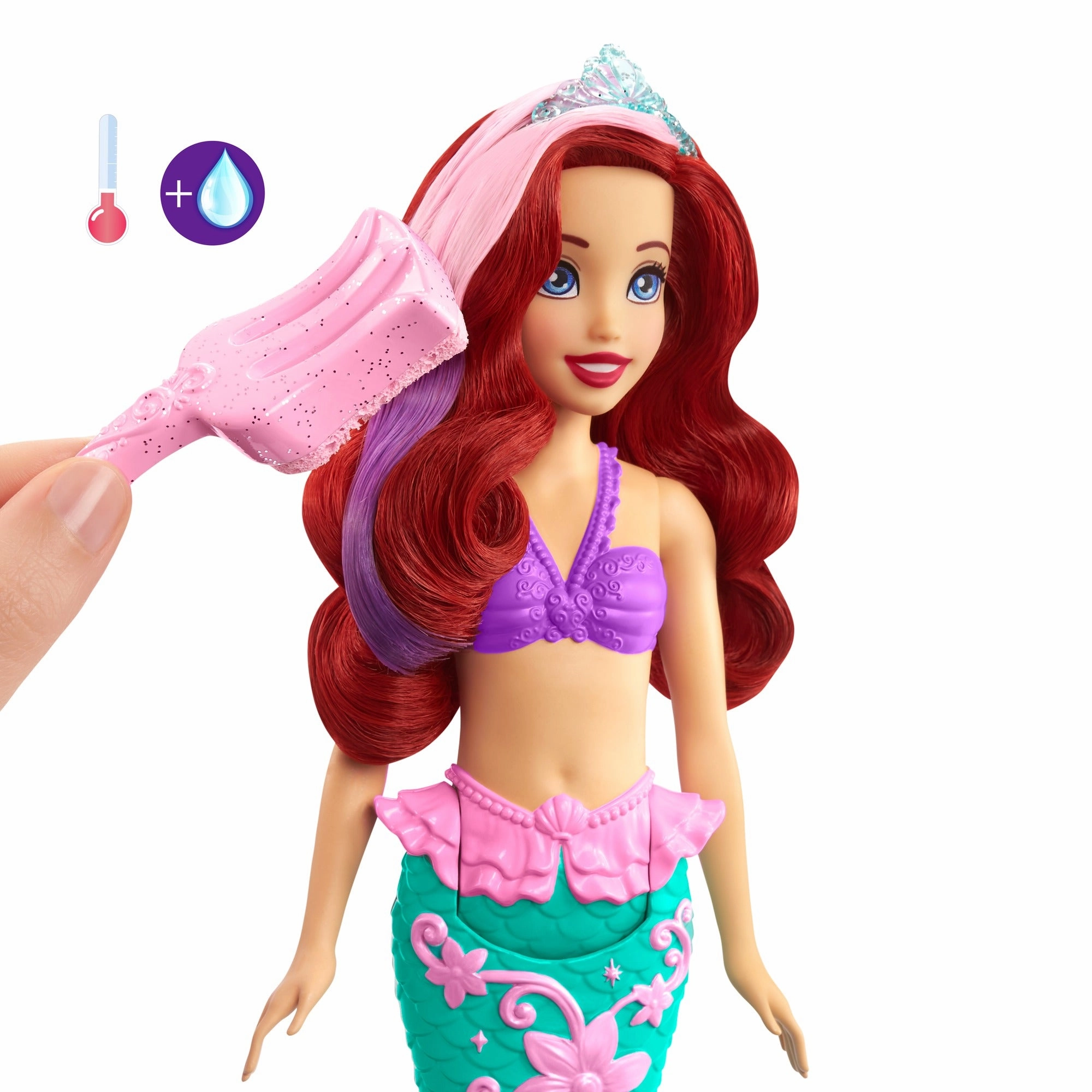 Disney Princess Ariel Mermaid Doll with Color-Change Hair and Tail, Color Splash Water Toy Inspired by the Disney Movie for Kids Ages 3 