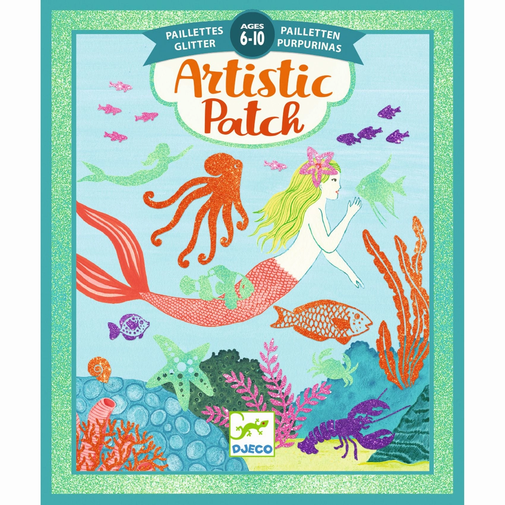 Djeco Artistic Patch Glitter Create 12 Mermaid Art Cards for Ages 6 