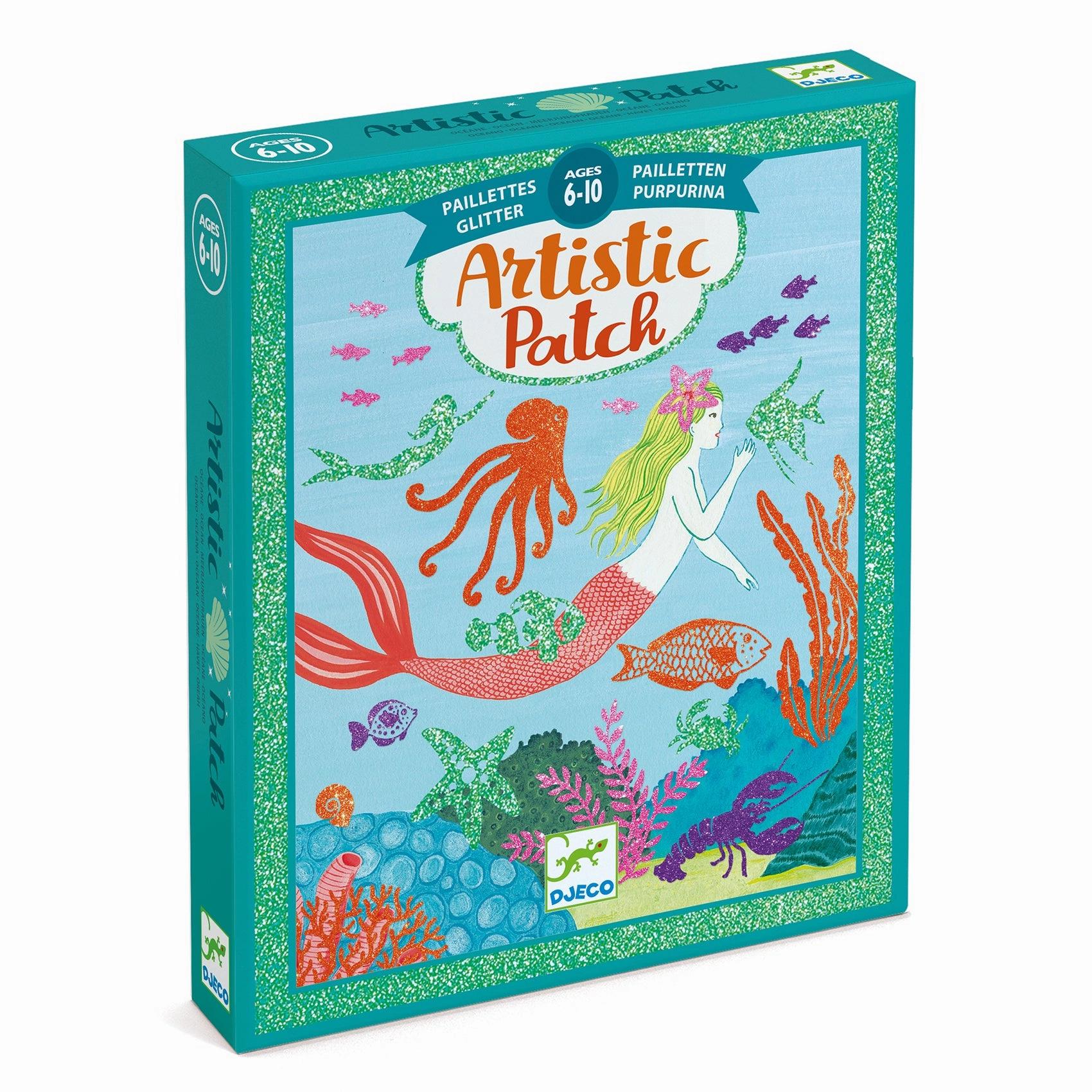Djeco Artistic Patch Glitter Create 12 Mermaid Art Cards for Ages 6 