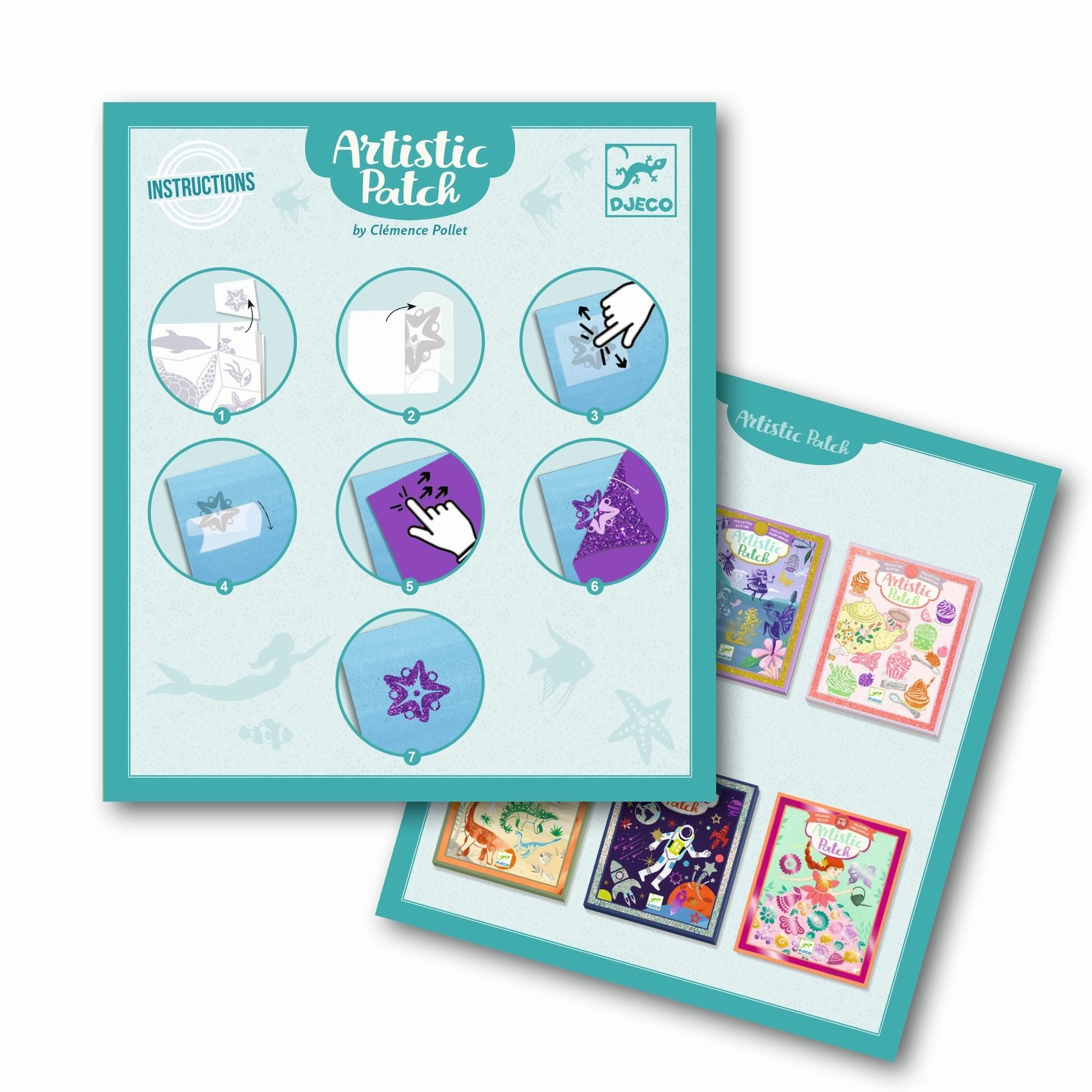 Djeco Artistic Patch Glitter Create 12 Mermaid Art Cards for Ages 6 