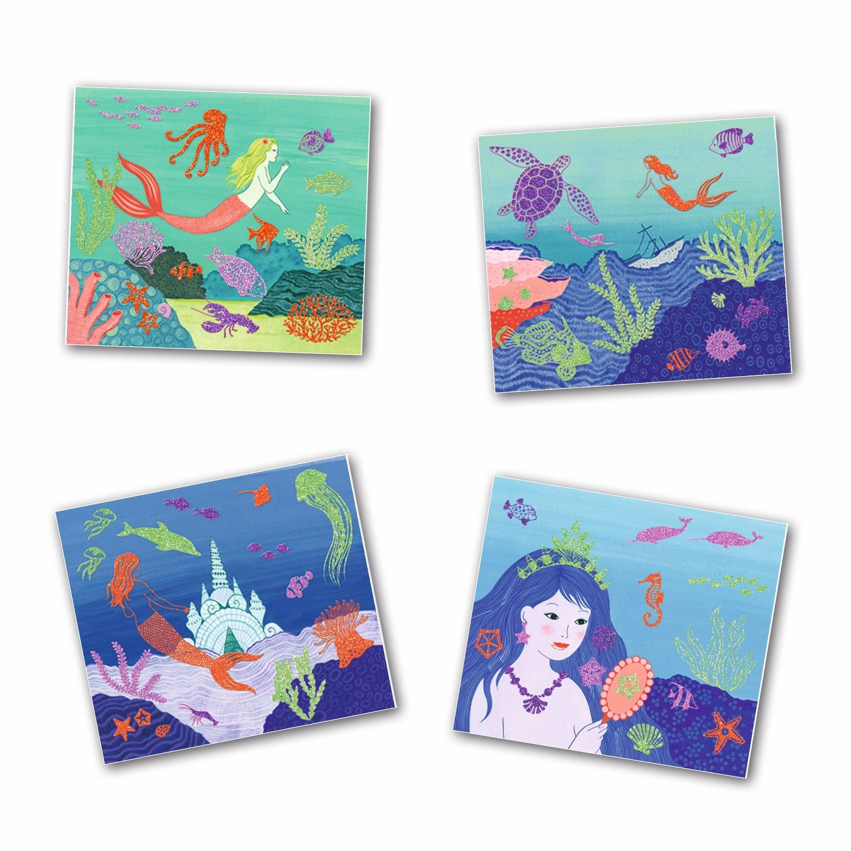 Djeco Artistic Patch Glitter Create 12 Mermaid Art Cards for Ages 6 