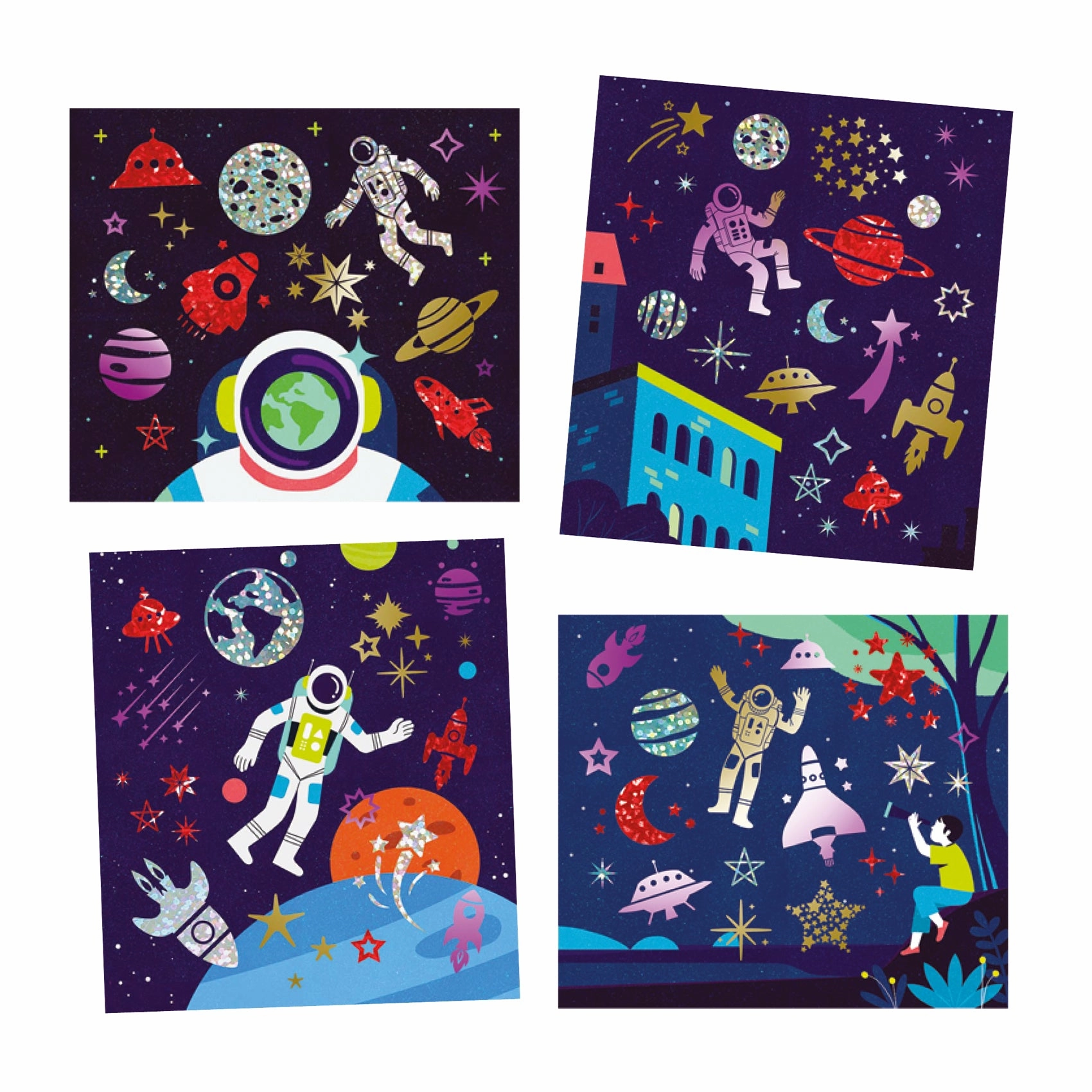 Djeco Artistic Patch Metal Create 12 Space Theme Art Cards for Ages 6 