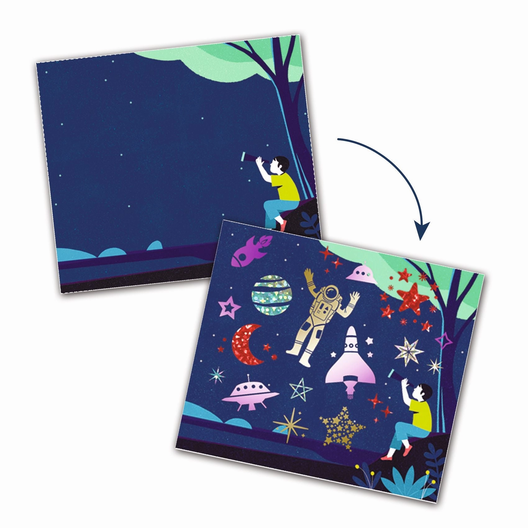 Djeco Artistic Patch Metal Create 12 Space Theme Art Cards for Ages 6 