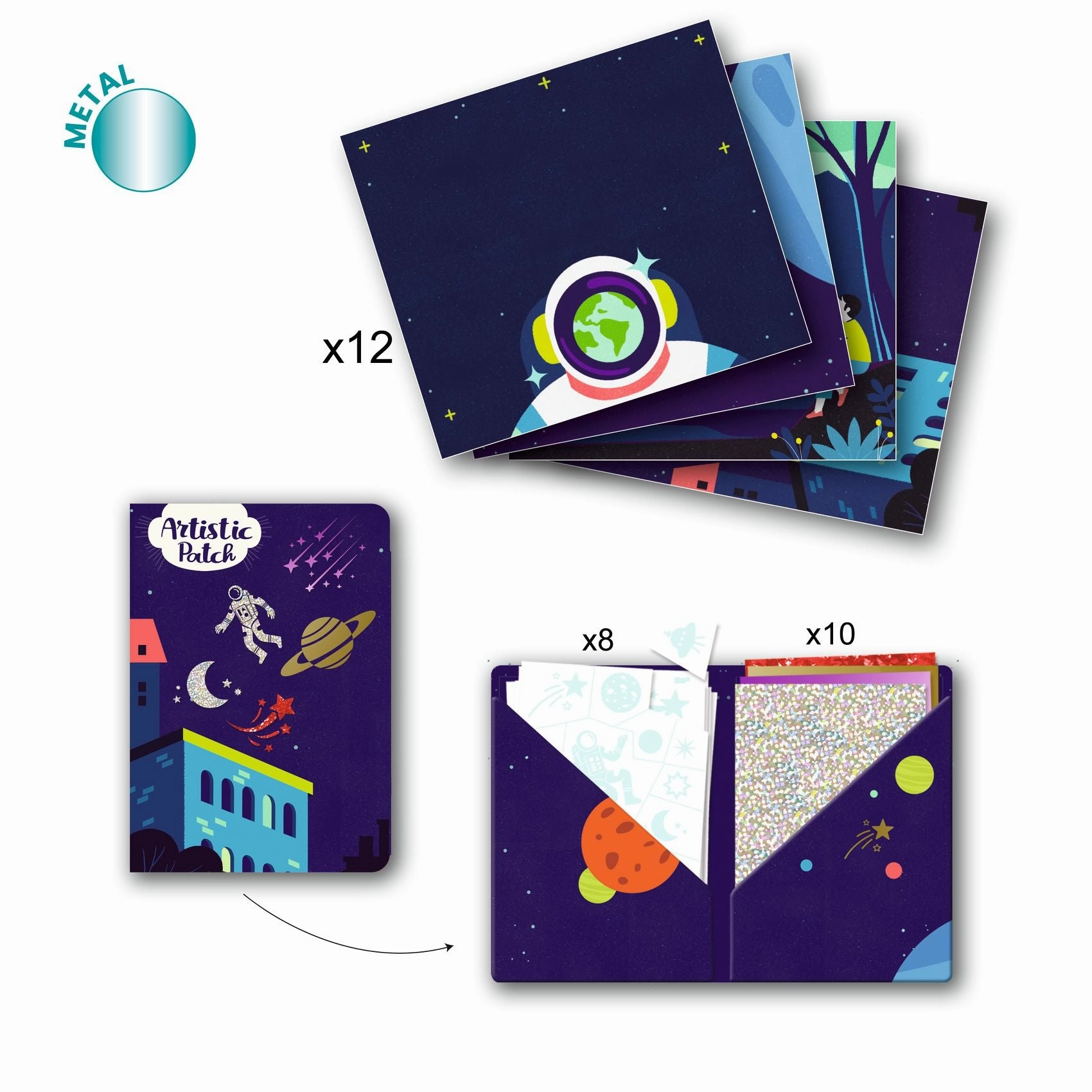Djeco Artistic Patch Metal Create 12 Space Theme Art Cards for Ages 6 