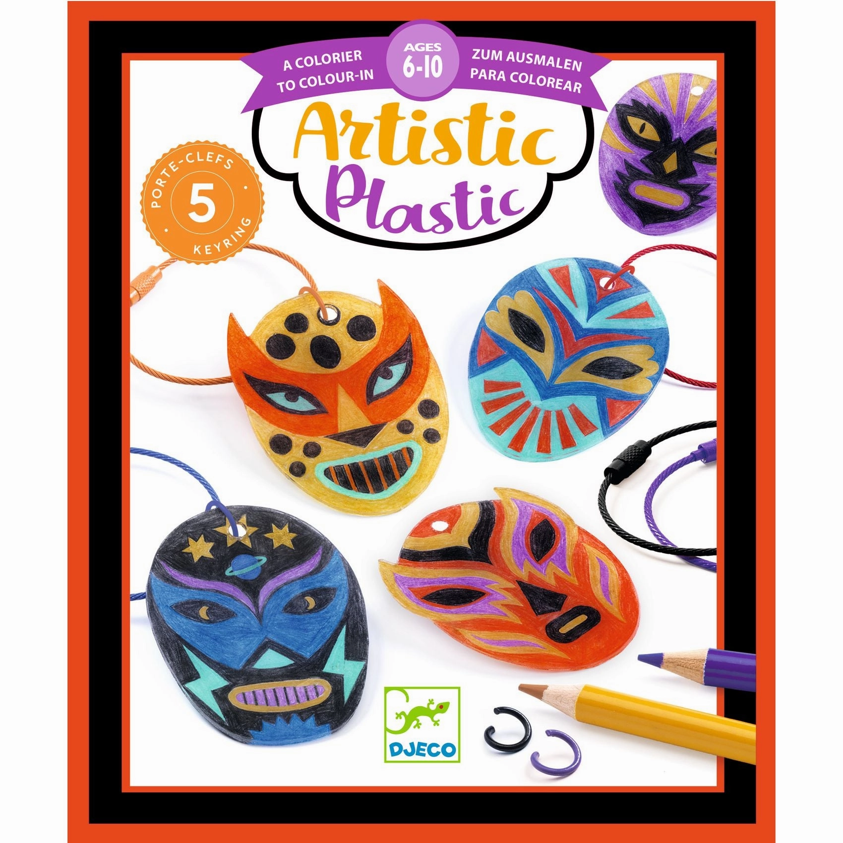 Djeco Artistic Srhink Plastic Create 5 Wrestler Keyrings for Ages 6 