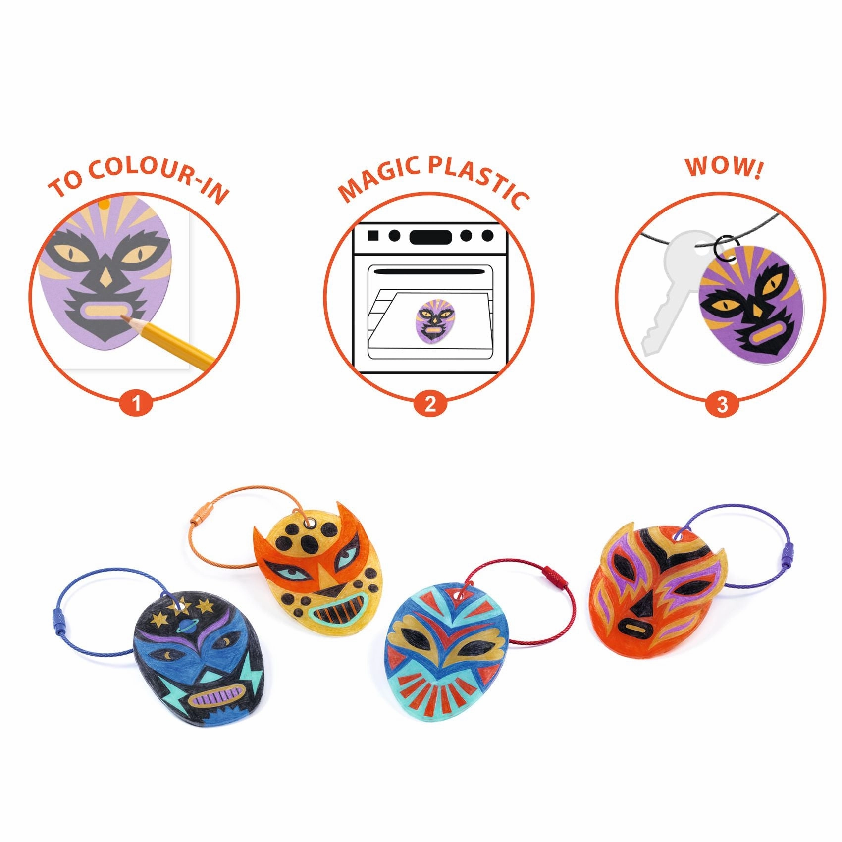 Djeco Artistic Srhink Plastic Create 5 Wrestler Keyrings for Ages 6 