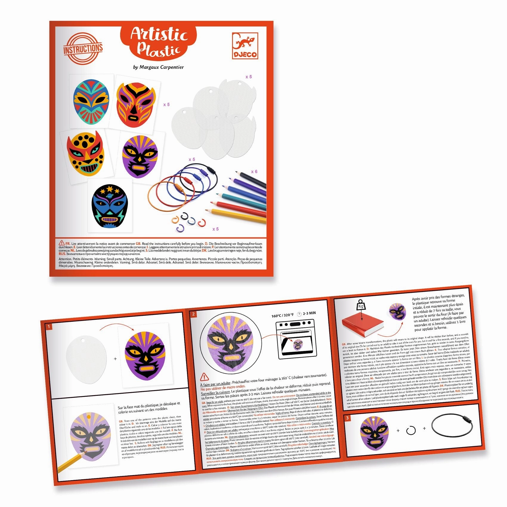 Djeco Artistic Srhink Plastic Create 5 Wrestler Keyrings for Ages 6 
