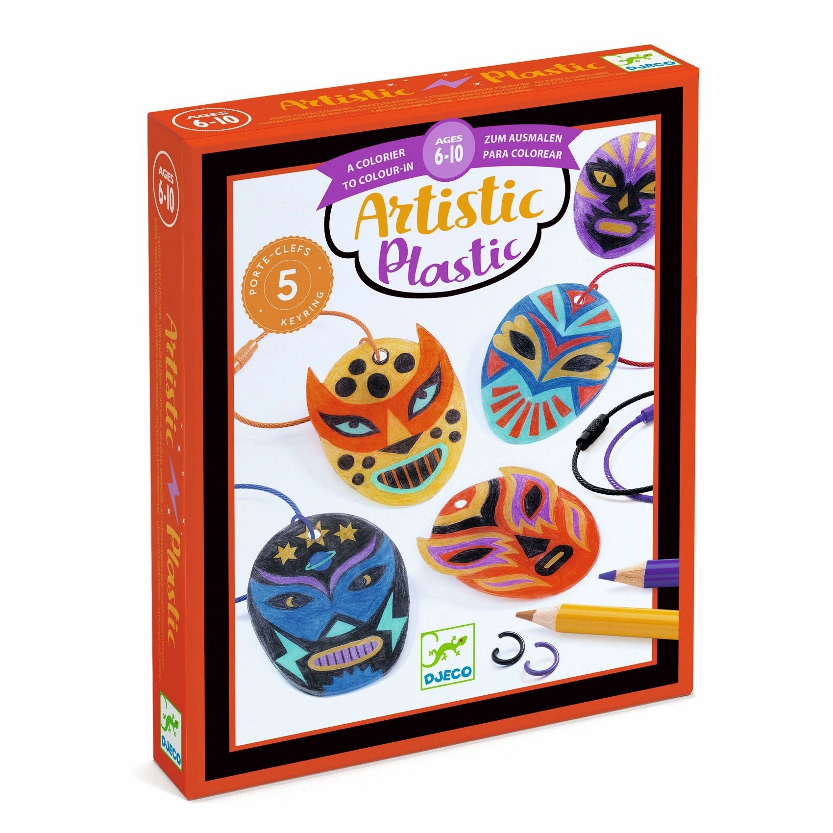Djeco Artistic Srhink Plastic Create 5 Wrestler Keyrings for Ages 6 