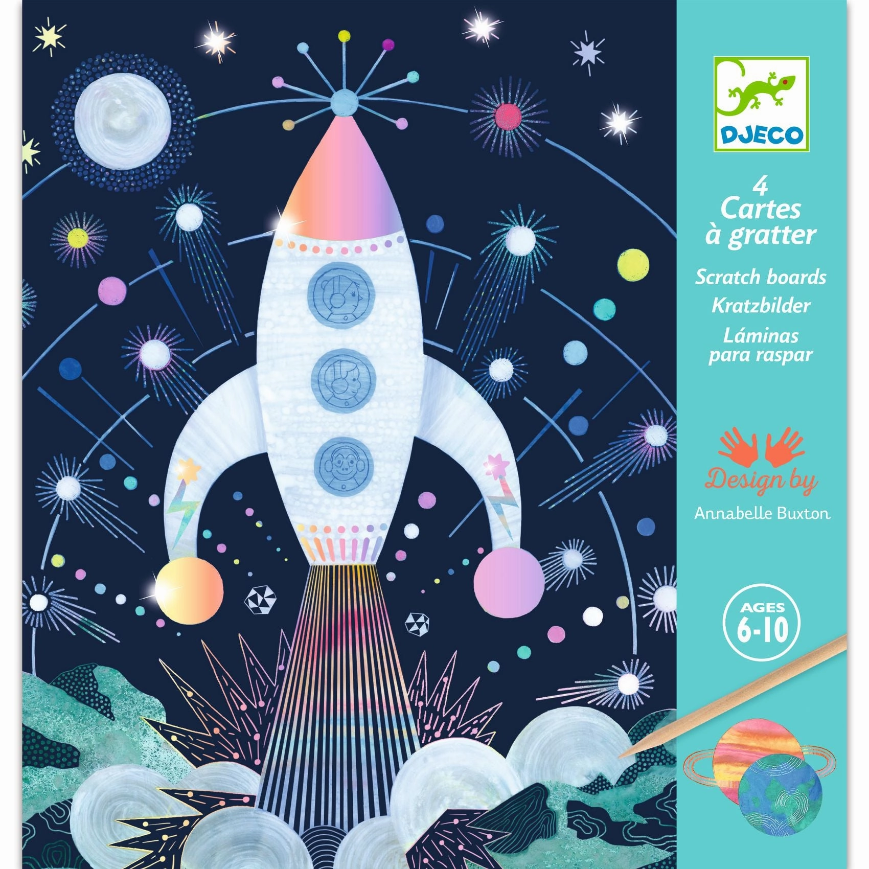 Djeco Cosmic Mission Iridescent Metallic Scratch Art Boards for Age 6 