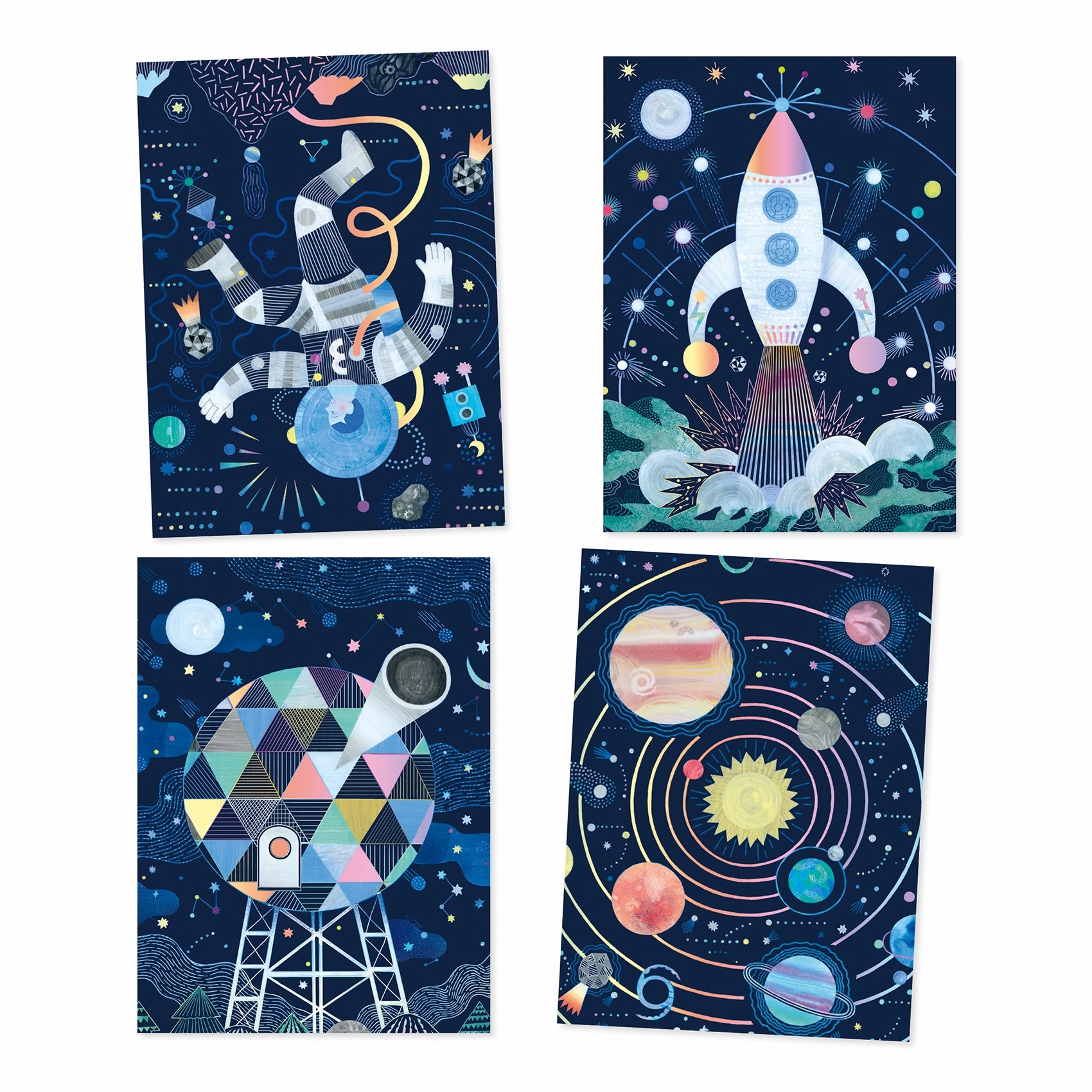 Djeco Cosmic Mission Iridescent Metallic Scratch Art Boards for Age 6 